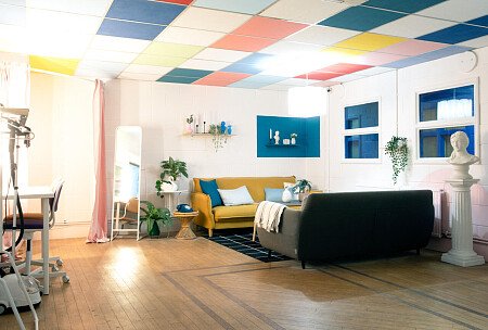 Colourful checkered celing- NW10-  filming photoshoot location-6