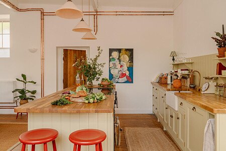 Kitchen island, copper pipework