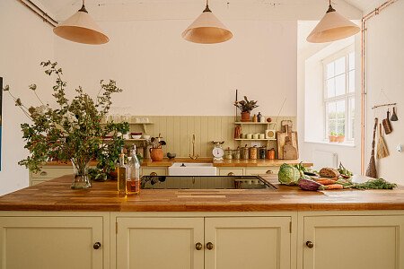 Kitchen island, rustic farmhouse, wooden chopping boards