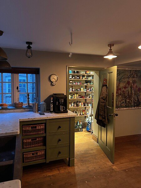 Kitchen view to larder