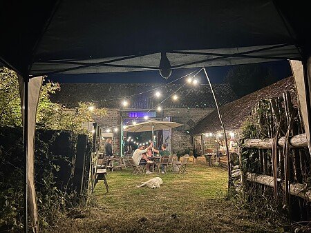 Walled garden at night