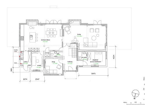 Floorplan downstairs Three Gables