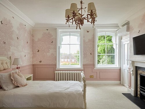 pink bedroom facing garden